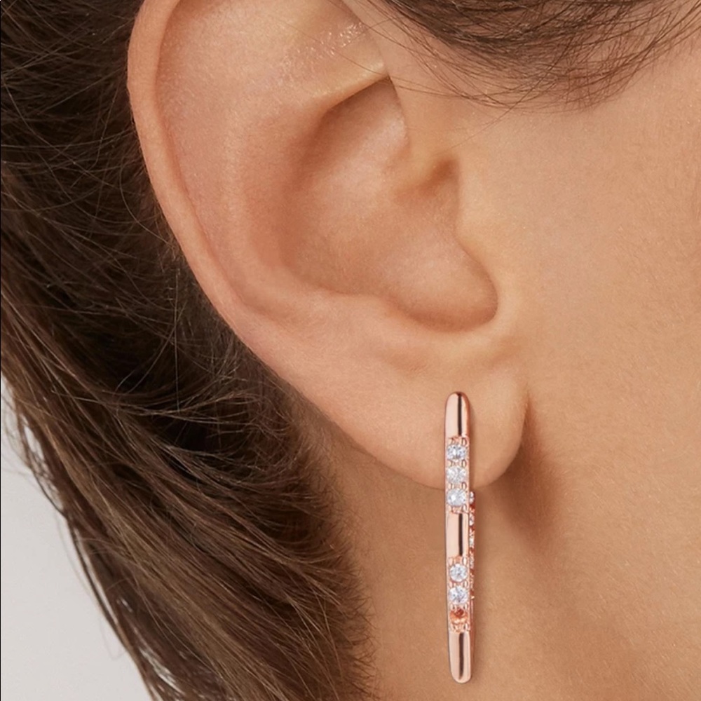 New V-Shape Rose Gold Diamond Hoop Earrings - Picture 3 of 3